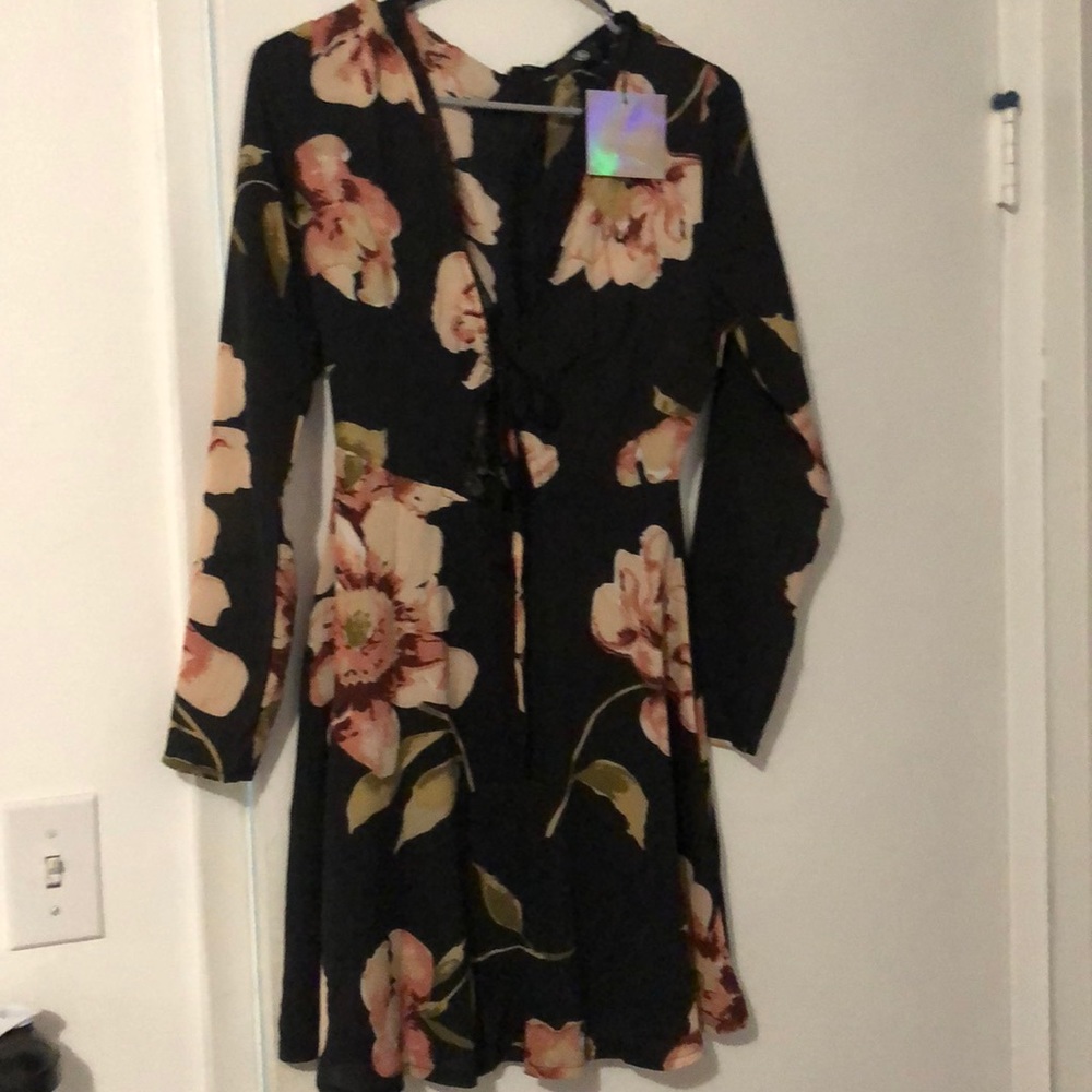 Long sleeved black skater dress